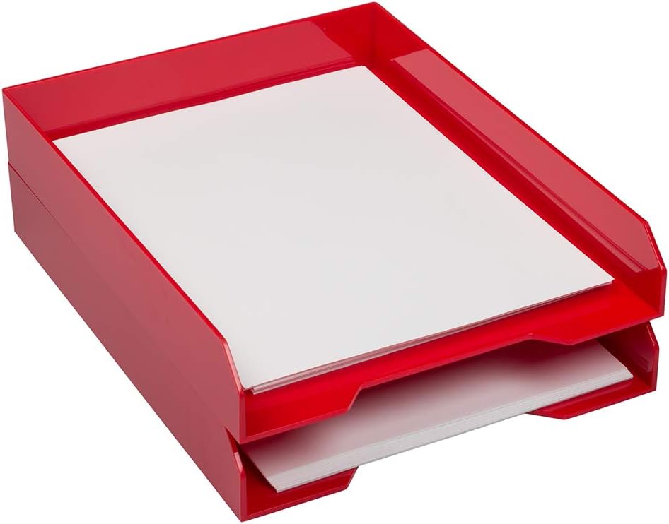 JAM PAPER Stackable Paper Trays - Red - Desktop Document, Letter, & File Organizer Tray - 2/Pack