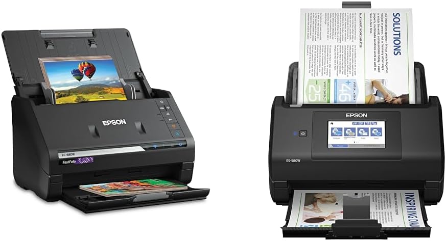Epson FastFoto FF-680W Wireless High-Speed Photo and Document Scanning System, Black & Workforce ES-580W Wireless Color Duplex Desktop Document Scanner for PC and Mac