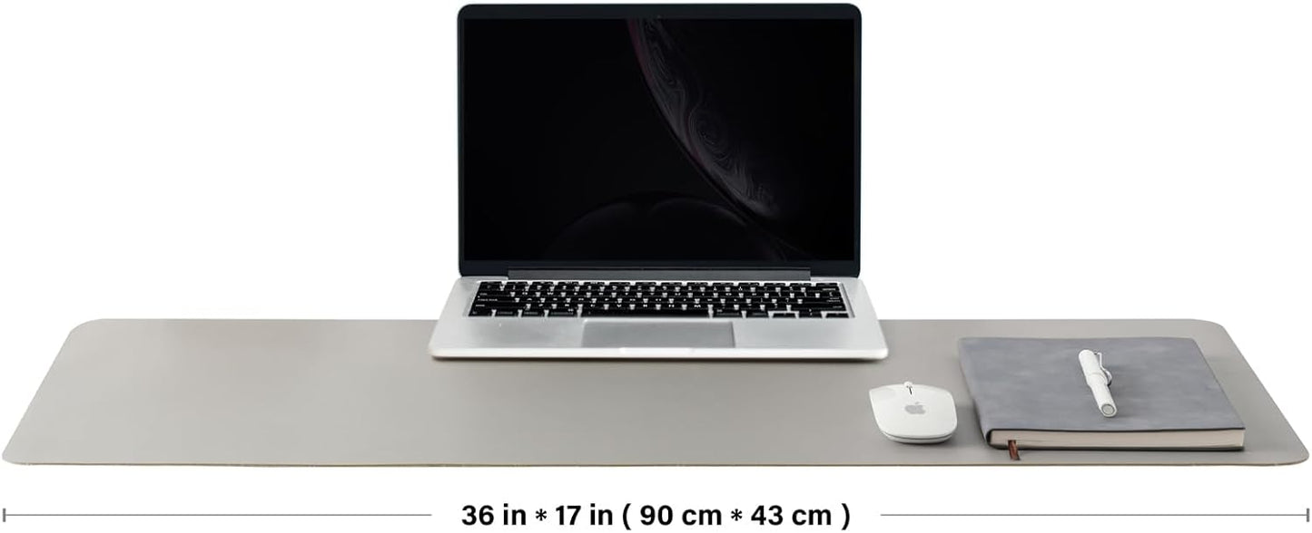Leather Desk Mat - Non-Slip PU Desk Pad for Office and Home - Desk Organization and Accessories - Ideal for Large Mouse Pad and Desk Mats on Top of Desks (Silver,36"x 17")