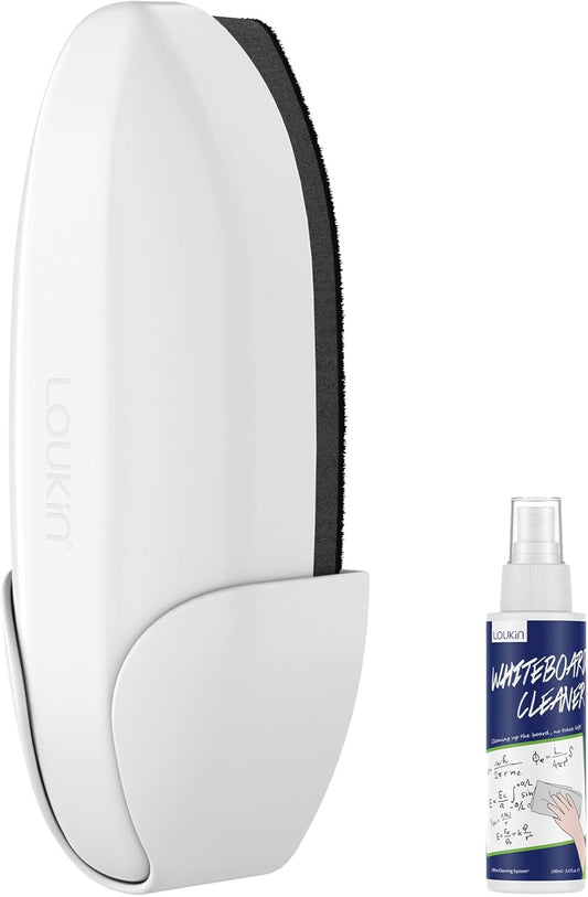 loukin Replaceable Dry Erase Eraser, Double-Sided Whiteboard Eraser with Magnetic Holder, Precision-Point Glass Board Wiper for Classroom, Home and Office (Whiteboard Cleaner Included), White