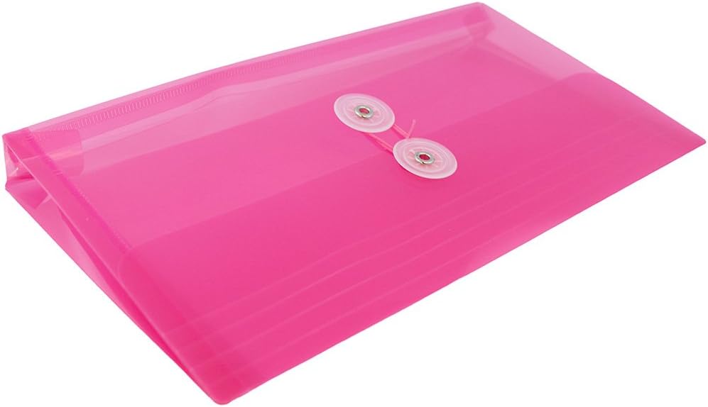 JAM PAPER Plastic Envelopes with Button & String Tie Closure - #10 Business Booklet - 5 1/4 x 10 - Fuchsia Pink - 12/Pack