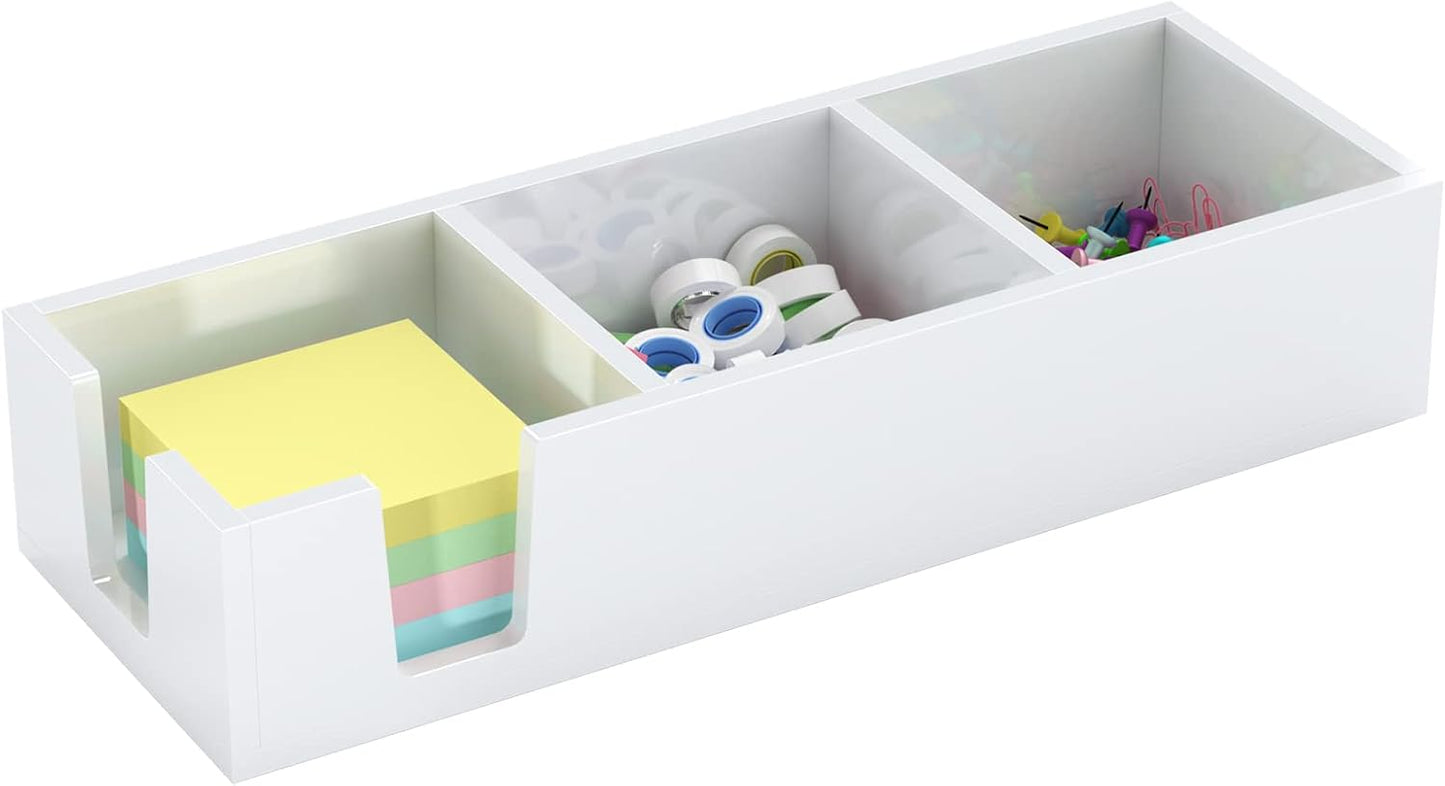 Acrylic Sticky Note Holder, Self-Stick Note Pad Holder W/O Pads - Note Dispenser Memo Pad Holder Desk Organizer for School Office Home (3''x3'' 3IN1 White)