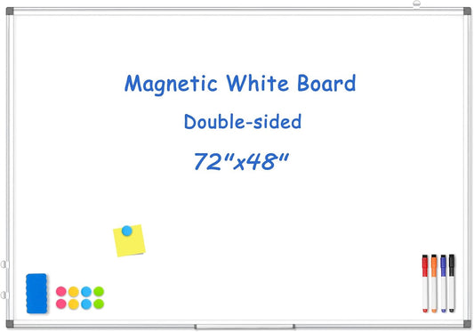 WALGLASS Large White Board, 72" x 48" Double-Sided Dry Erase Board Magnetic Whiteaboard for Wall, Hanging Mounted Whiteboard Silver Aluminium Frame for Home, School, Office