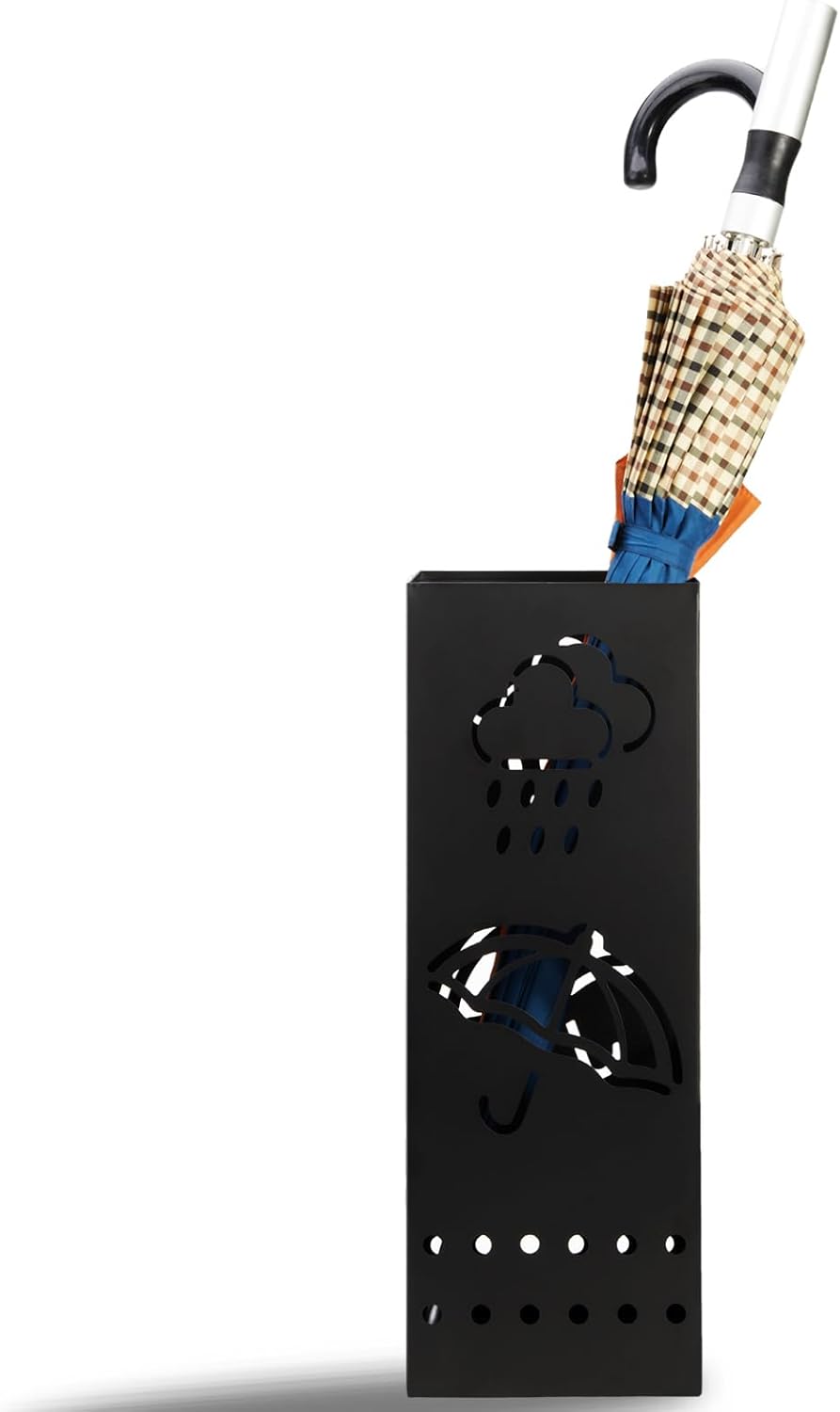 Umbrella Stand Rack for Entryway, Black Square Metal Umbrella Holder, Free Standing Umbrella Storage Organizer Bin with for Home Office Hotel Decor, 6 x 6 x 17 Inch, Hold 6 Umbrellas