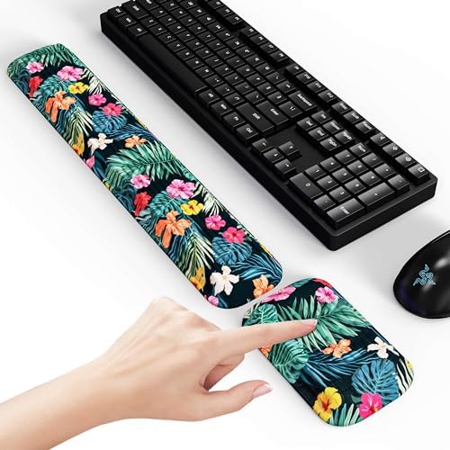 MEKASS Ergonomic Wrist Rest for Keyboard and Mouse, Soft Memory Foam Keyboard Wrist Rest Set with Non-Slip Silicone Base, Easy Typing, Pain Relief, Comfort for Office, Work, Gaming (Saffron)