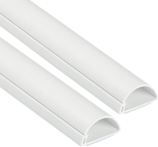 D-Line Half Round Cord Hider, Patented Cable Cover, Hide TV Wall Mount Wires, Raceway for Cords, Decorative Wire Covers, Paintable, Adhesive Cable Concealer - 2X 1.18in W x 0.59in H x 39in L - White
