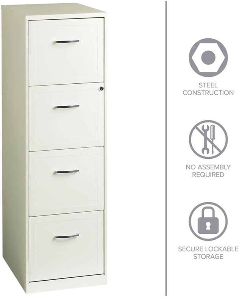 Pemberly Row 18" 4-Drawer Traditional Metal File Cabinet in White