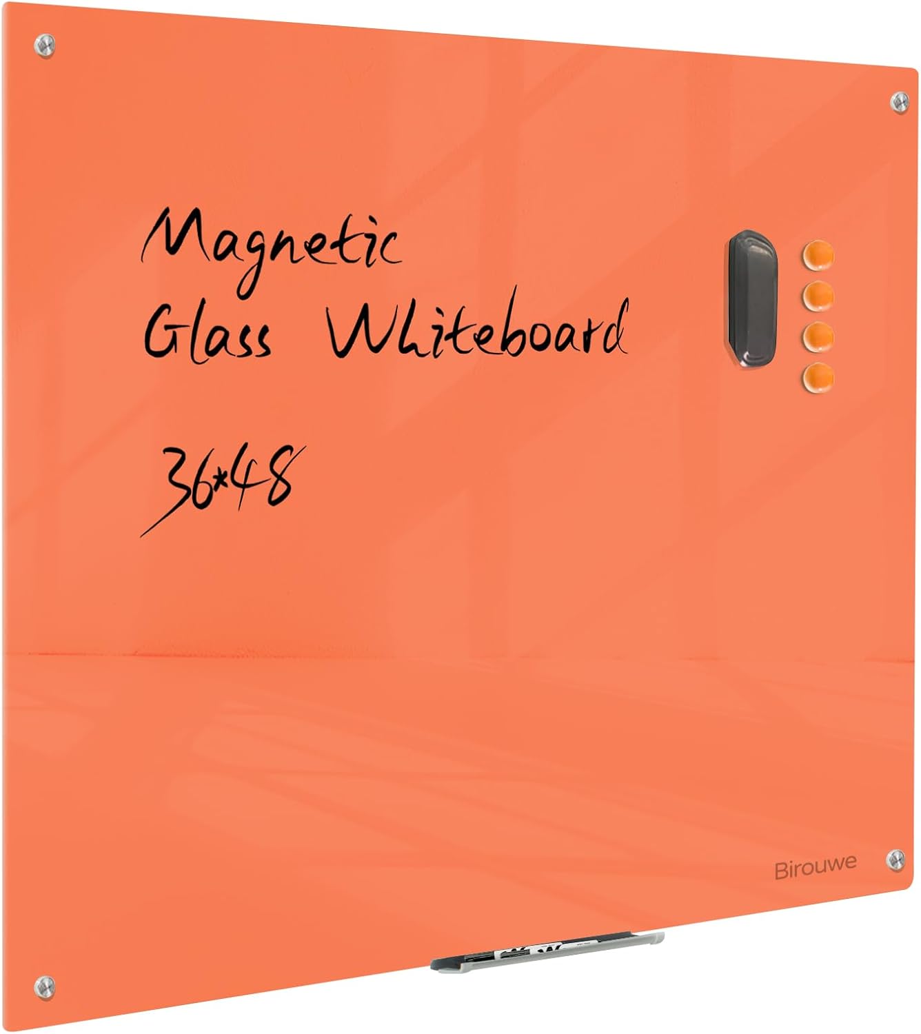Magnetic Glass Dry Erase Board - White Board 48 x 36 Inch Wall Mounted Glass Whiteboard, Large Frameless Glass White Board for Wall Office, Home & School, Orange