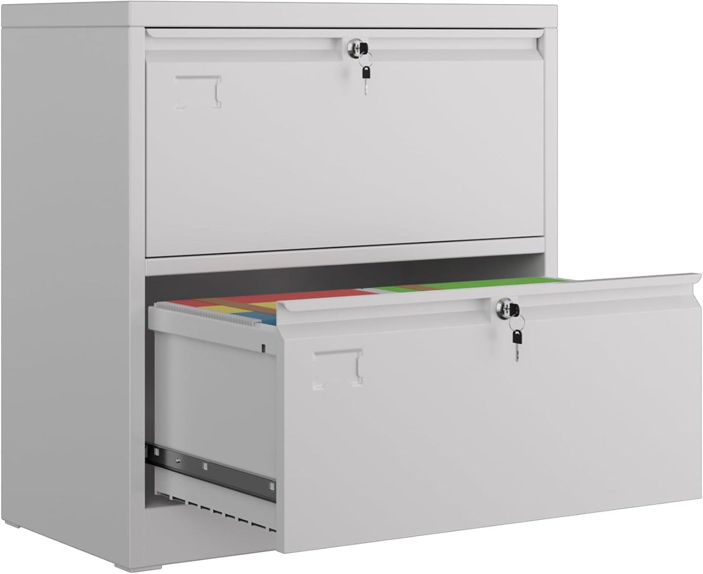 Aobabo 2 Drawer Wide Lateral File Cabinet, Metal Filing Cabinet with Lock, Suitable for Home Office School Hanging Files Letter/Legal/F4/A4 Size,White,Required-Assembly,15.87" D x 28.94" W x 30.24" H