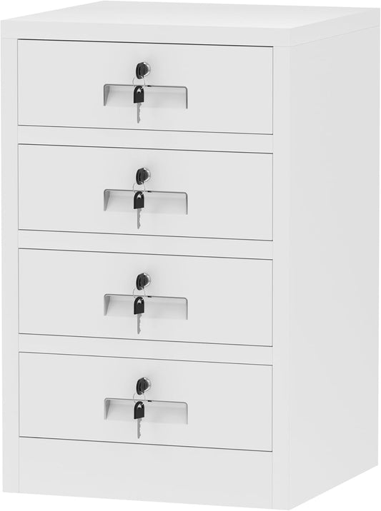 Metal Storage Cabinet with Lockable Drawers for Home Office Bedroom Living Room Organization(White)