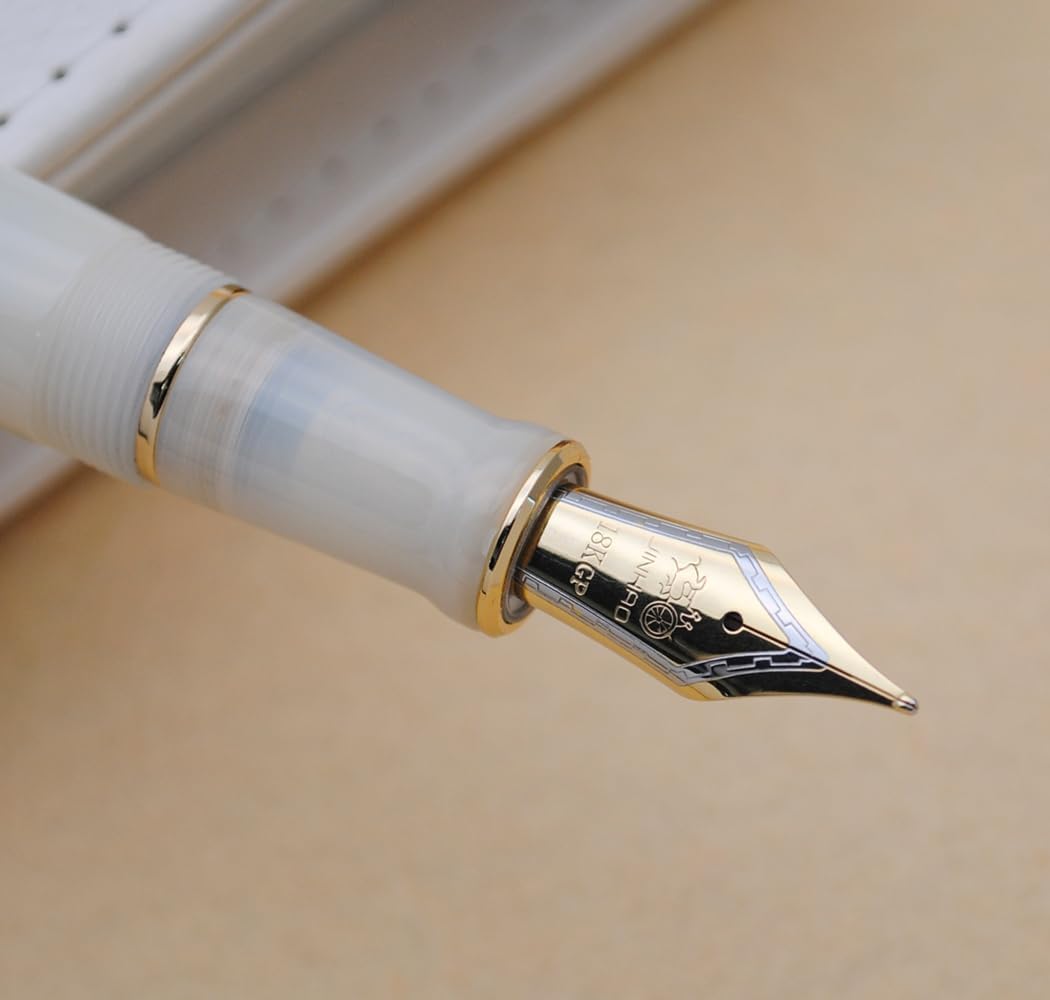JINHAO 100 Fountain Pen with Ink Converter (Medium Nib 0.7mm, Semi Transparent White)