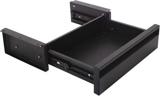 POPMOON Under Desk Drawer For Desk 13.8 * 8.8 * 3.5 in, Pull out Storage Organizer with Slide Extension Mounted Under Flat Wooden Table or Workbench, Carbon Steel Hidden Desk Drawer