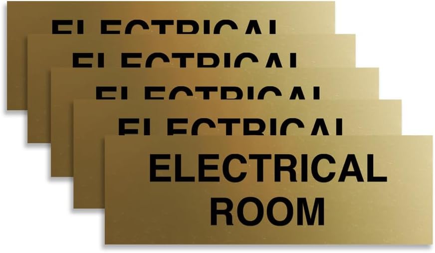 All Quality Basic Electrical Room Sign | Durable Construction | Building Safety - Brushed Gold - Medium (5 Pack)