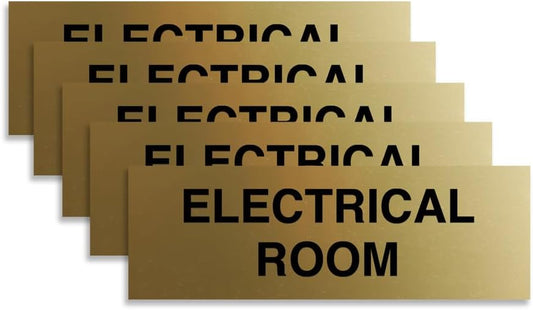 All Quality Basic Electrical Room Sign | Durable Construction | Building Safety - Brushed Gold - Large (5 Pack)