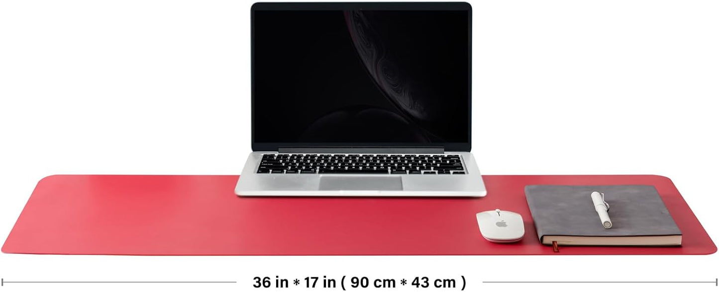 Leather Desk Mat - Non-Slip PU Desk Pad for Office and Home - Desk Organization and Accessories - Ideal for Large Mouse Pad and Desk Mats on Top of Desks (Rose Red,36"x 17")