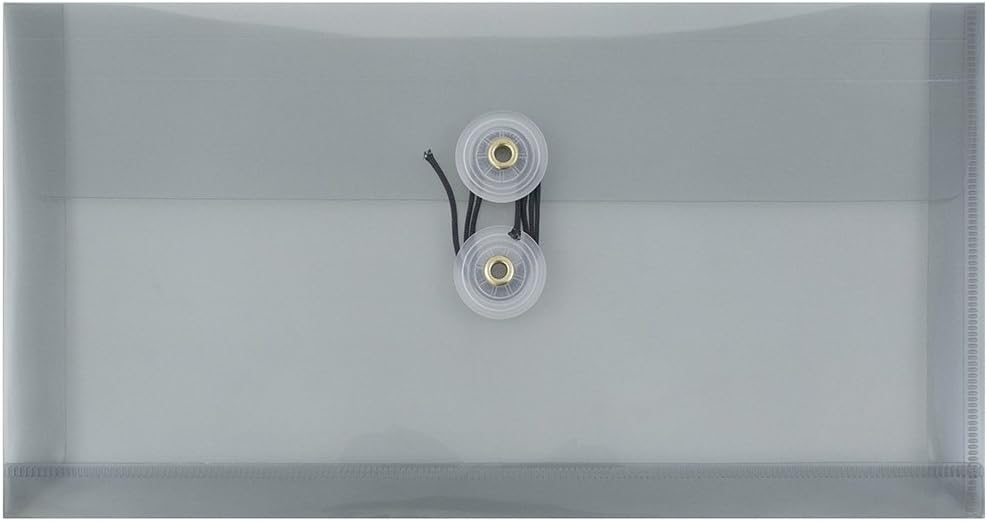 JAM PAPER Plastic Envelopes with Button & String Tie Closure - #10 Business Booklet - 5 1/4 x 10 - Smoke Gray - 12/Pack