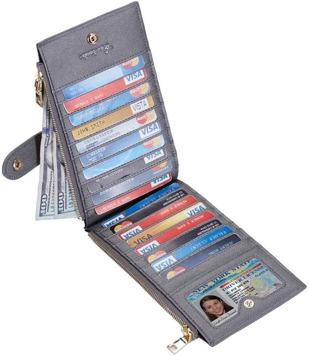 Travelambo RFID Wallet Women Large Size Bifold Multi Card Wallet Case with Zipper Pocke Credit Card Holder for Women