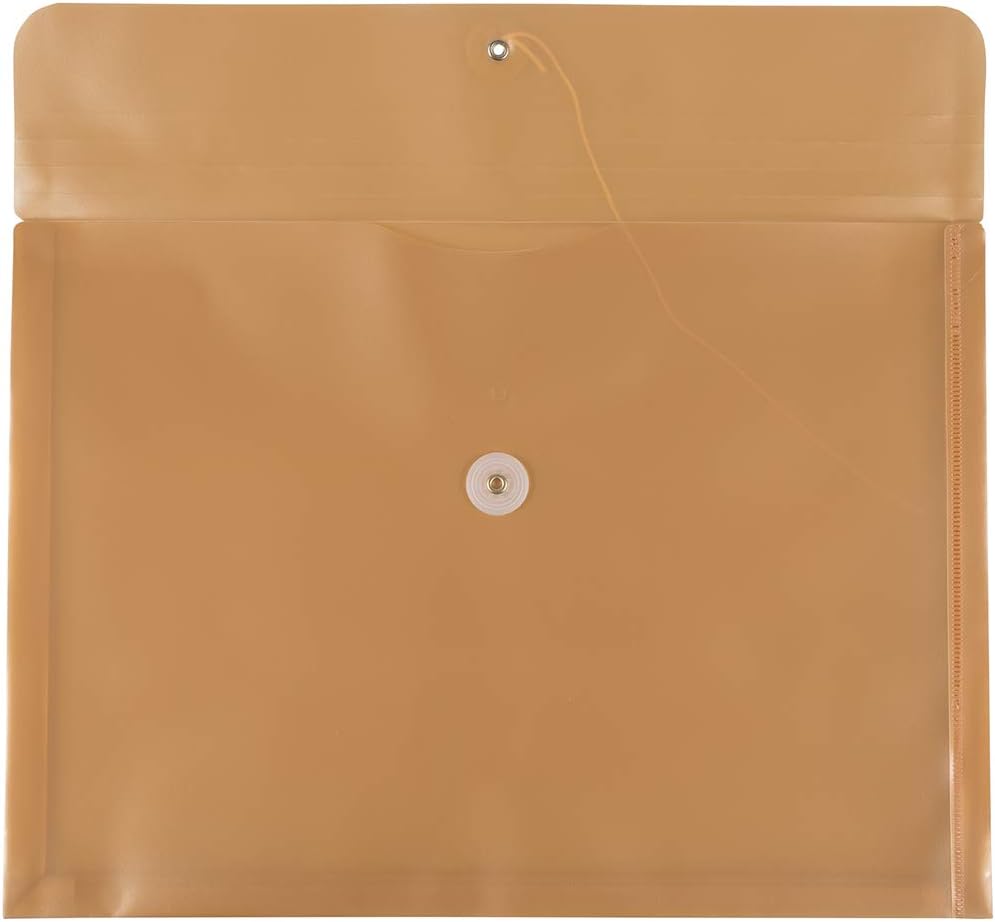 JAM PAPER Plastic Envelopes with Button & String Tie Closure - Legal Booklet - 9 3/4 x 14 1/2 - Gold - 12/Pack