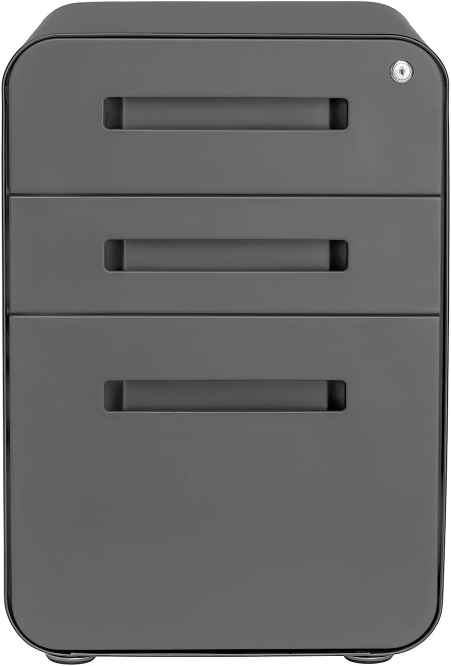 Laura Davidson Furniture Stockpile 3 Drawer File Cabinet with Lock - Under Office Desk Metal Filing Cabinet, Legal/Letter File Folders, Wheels and Stationary Feet, Pre-Assembled, Dark Grey