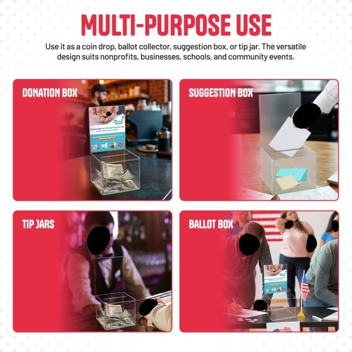 Acrylic Charity Donation Ballot box Fundraising Coin collection Tip box 5" x 5" x 4" office Suggestion Box Piggy Bank ticket bucket with 4" x 6" Sign Poster Display area(2 Pack)