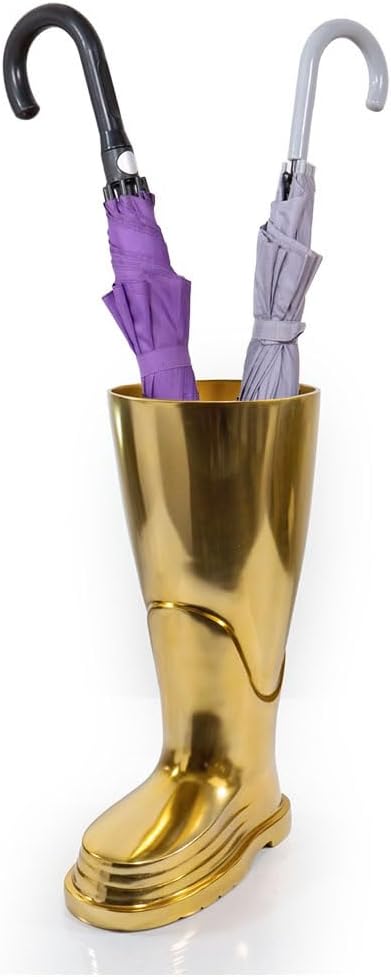 Modern Day Accents 3636 Bombero Boot Umbrella Stand for Umbrellas, Umbrella Organizer, Cane Holder, Gold, Entryway Decorative Umbrella Stand, Umbrella Holder, Home, Office Decor, 10.5" Lx7 Wx15.75 H