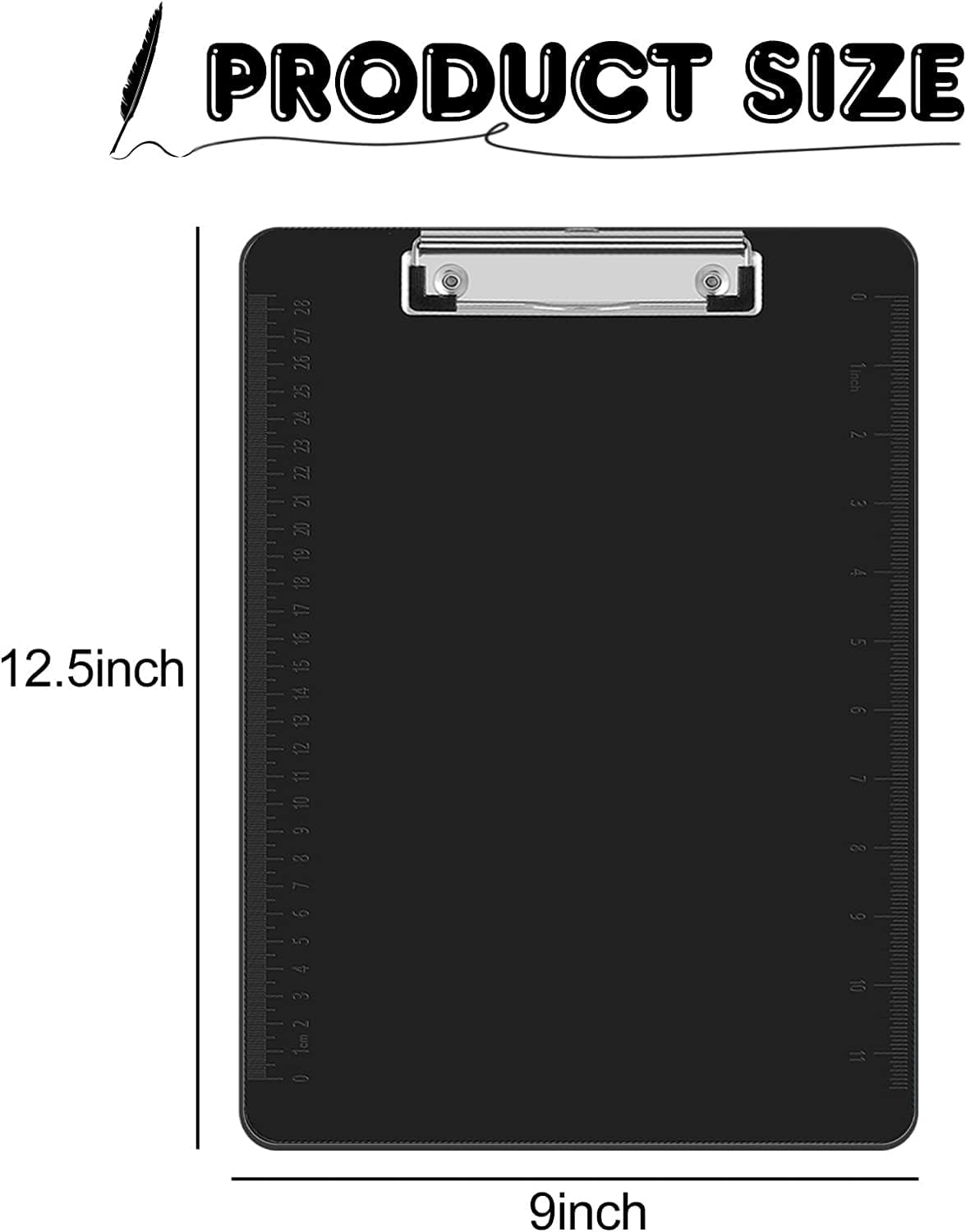 HERKKA 15 Pack Plastic Clipboards - Black, Low Profile A4 Letter Size, 12.5 x 9 Inch
