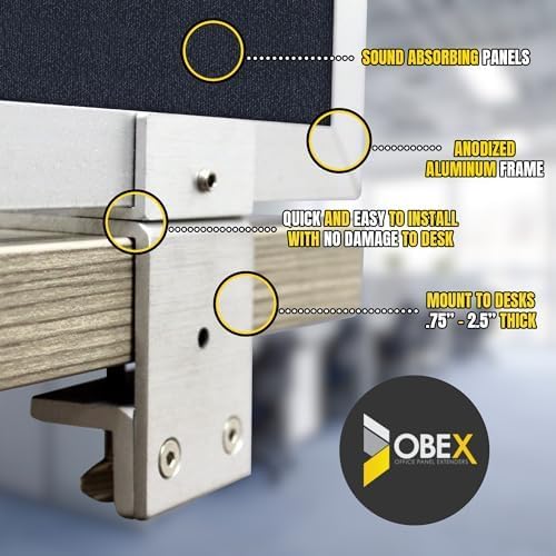 OBEX Acoustic Mounted Screen Privacy Panel Table Top Separator, Sound Blocking Desk Divider (Slate, 18" X 72")