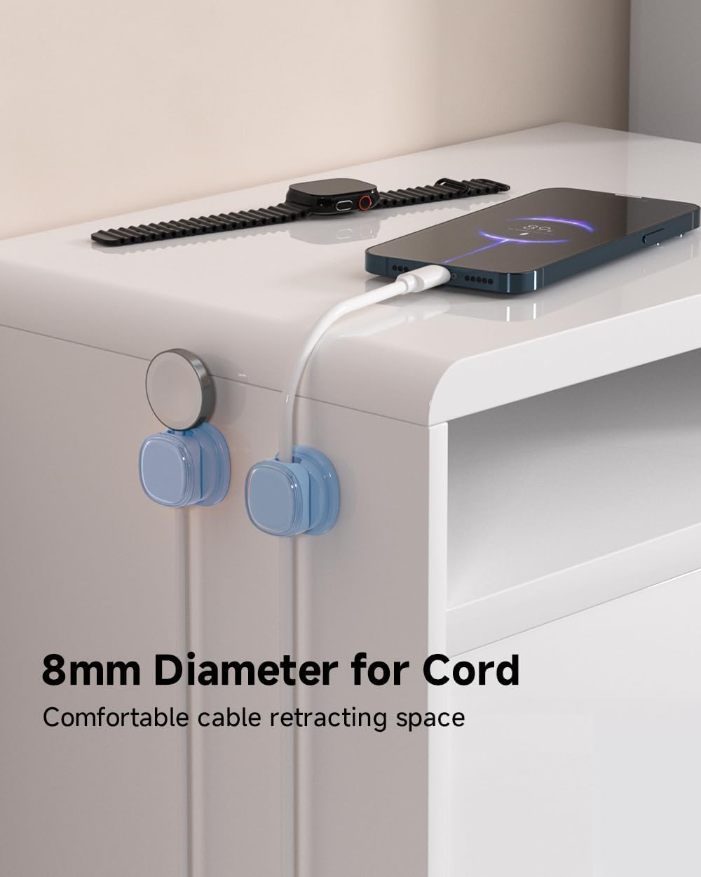 9 Pack Cord Organizer, Spring Cable Management, Adhesive Cute Cable Holder Clips, Phone Charger Wire Keeper for Desk Nightstand Car Office (9-Pack Blue)