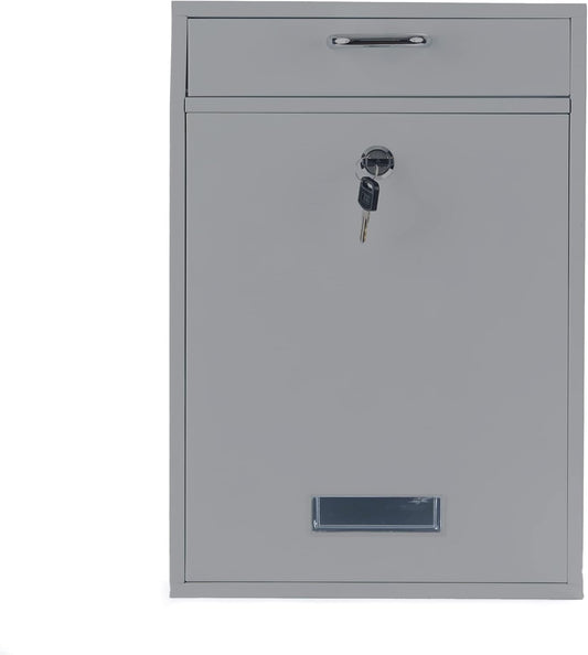 Wall Mounted Locking Vertical Dropbox Mailbox - Safe and Secure (Large) | Made with Galvanized Steel (Light Gray)