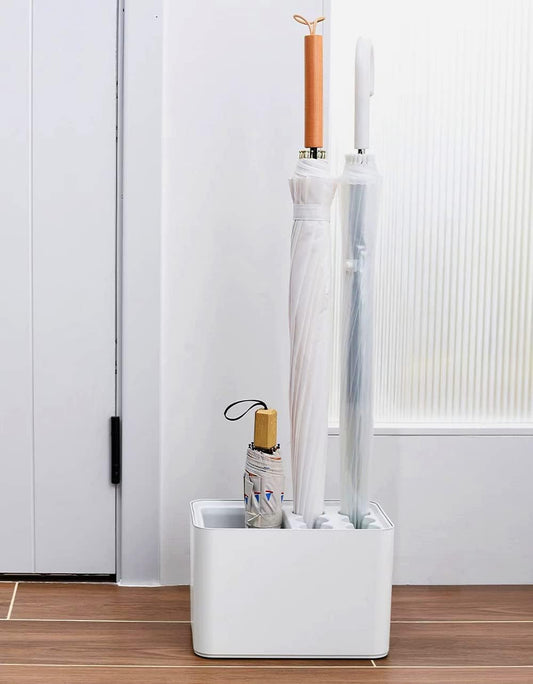 GeLive 10 Hole Umbrella Rack Stand Holder with Drip Tray Space Saver Organizer Fits Entryway Corner Home Office Decor, Hold 10 Umbrellas (White)