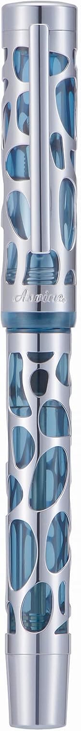 Asvine V169 Vacuum Filling Fountain Pen Fine Nib, Water Drop Skeleton Transparent Gray Blue Acrylic Pen Case Set