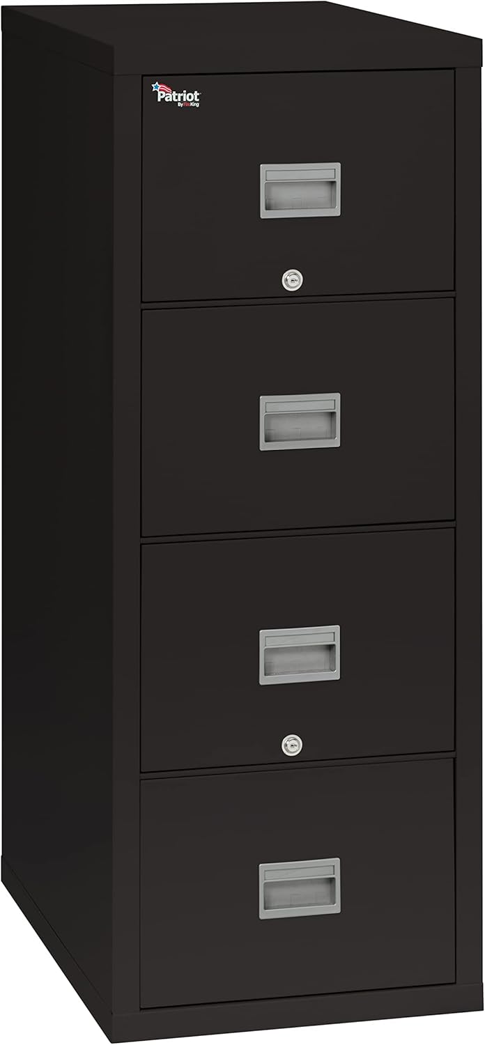 FireKing Patriot Vertical 4 Drawer Legal & Letter Fire Safe File Cabinet, Key Lock, 1 Hour Fire Rated UL Rated & Water Resistant, USA Made, Black