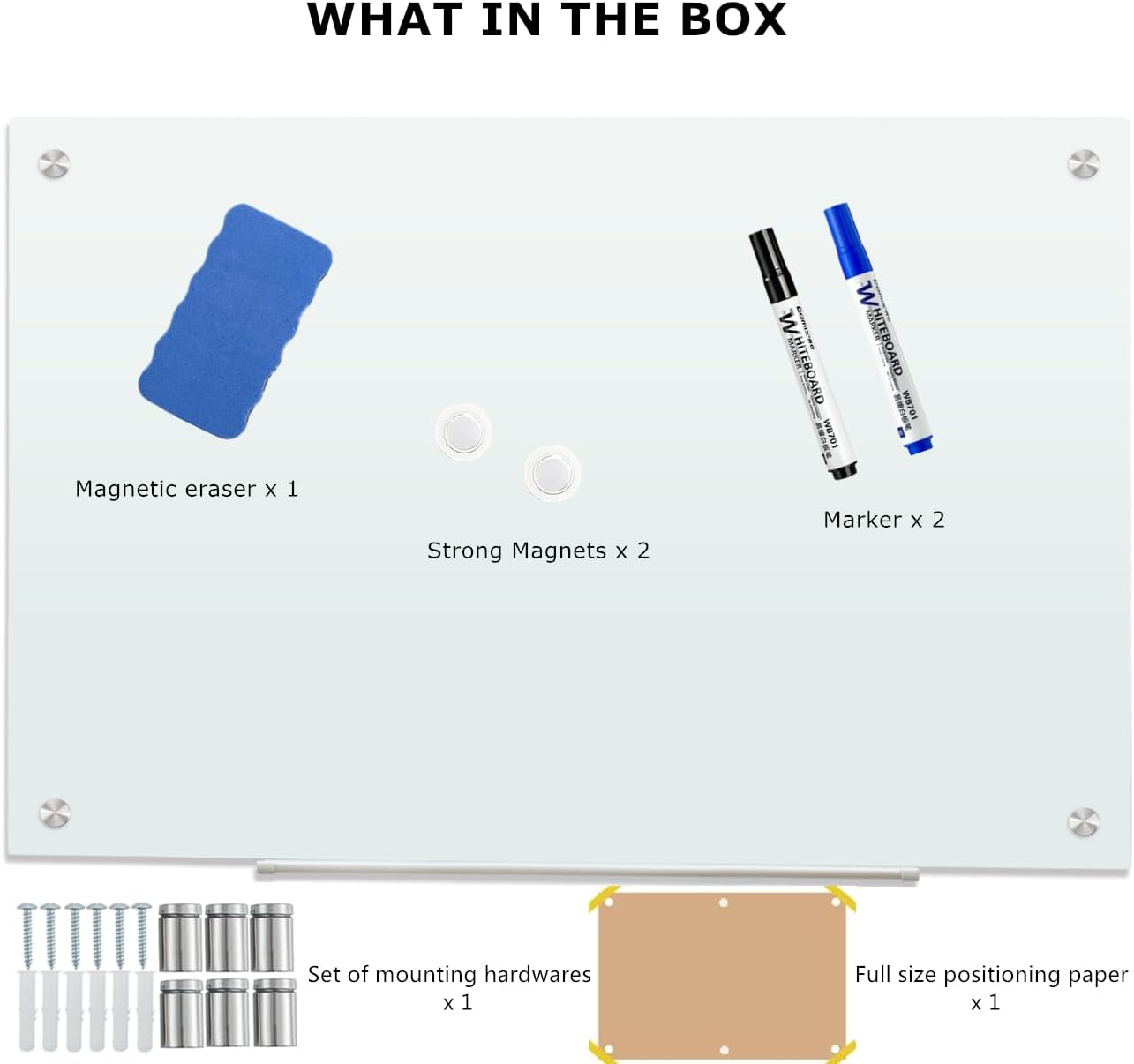 Glass Whiteboard 8'x 4', Magnetic Dry Erase Board, 96" x 48" Large Framless Glass White Board for Wall Office School Home