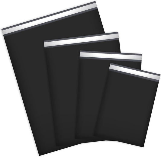 UCGOU 100 Pack Black Poly Mailers Variety Size Pack, 10x13 Inch & 12x15.5 Inch & 14.5x19 Inch &19x24 Inch, 25 PCS Each Shipping Bag, Self-sealing Adhesive Mailers Assorted Sizes for Small Business