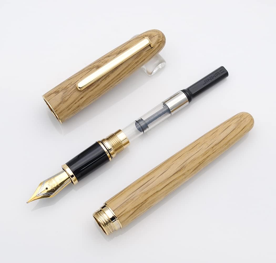 JINHAO 9036 Natural Wood Fountain Pen Handmade Ink Pen (Fine Nib 0.5mm, Oak Wood)