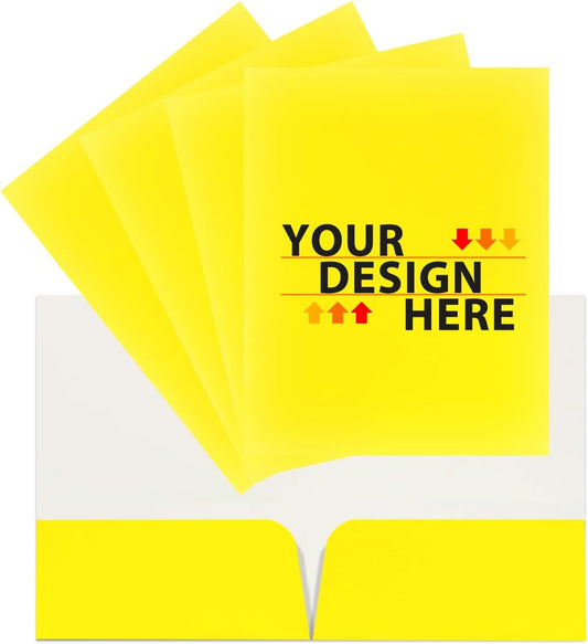 JAM PAPER Custom Printed Semi-Gloss Folders with Round Corner Pockets - Personalized Logo & Text - 12pt C1S - Yellow - 100/Pack