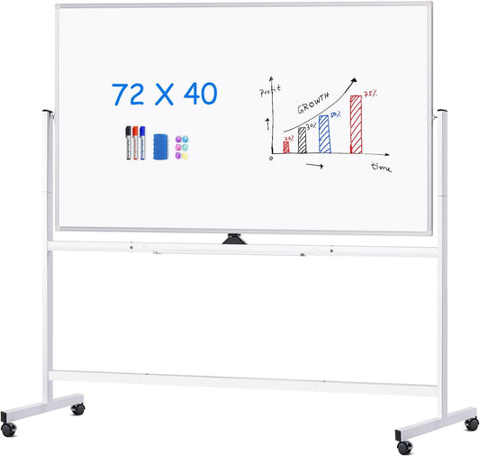 maxtek Rolling Whiteboard 72x40, Large Double-Sided White Board Dry Erase on Wheels, Giant Magnetic White Board Standing for Office, School, Home Office, Homeschool (Sliver)