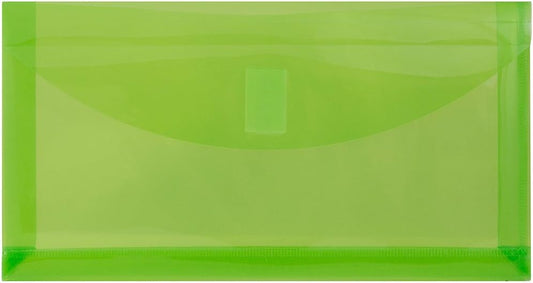 JAM PAPER Plastic Expansion Envelopes with Hook & Loop Closure - #10 Booklet Wallet - 5 1/4 x 10 with 1 Inch Expansion - Lime Green - 12/Pack