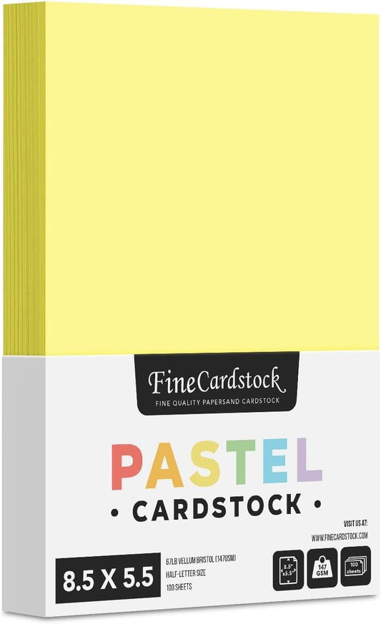 Half Letter Size, 8.5" x 5.5" Pastel Color Cardstock Paper for Arts and Crafts, Scrapbooking, Stationery Printing | Medium Weight 67lb Vellum Bristol (147gsm) Card Stock | 100 Sheets per Pack | Canary