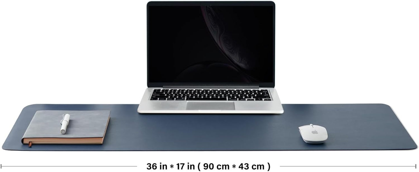Leather Desk Mat - Non-Slip PU Desk Pad for Office and Home - Desk Organization and Accessories - Ideal for Large Mouse Pad and Desk Mats on Top of Desks (Dark Blue,36"x 17")