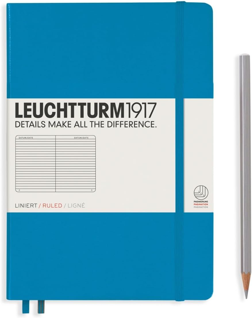 LEUCHTTURM1917 - Notebook Hardcover Medium A5-251 Numbered Pages for Writing and Journaling (Azur, Ruled)
