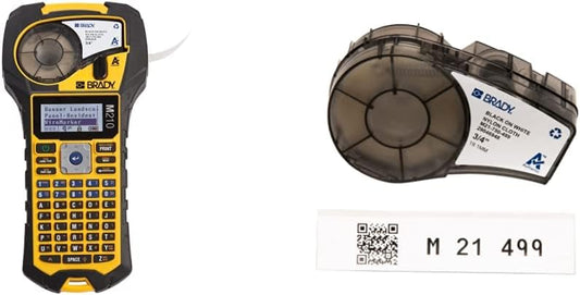 Brady M210 Portable Label Printer with Rubber Bumpers & Authentic (M21-750-499) Multi-Purpose Nylon Label for General Identification, Wire Marking, and Laboratory Labeling.75 Width, 16' Length