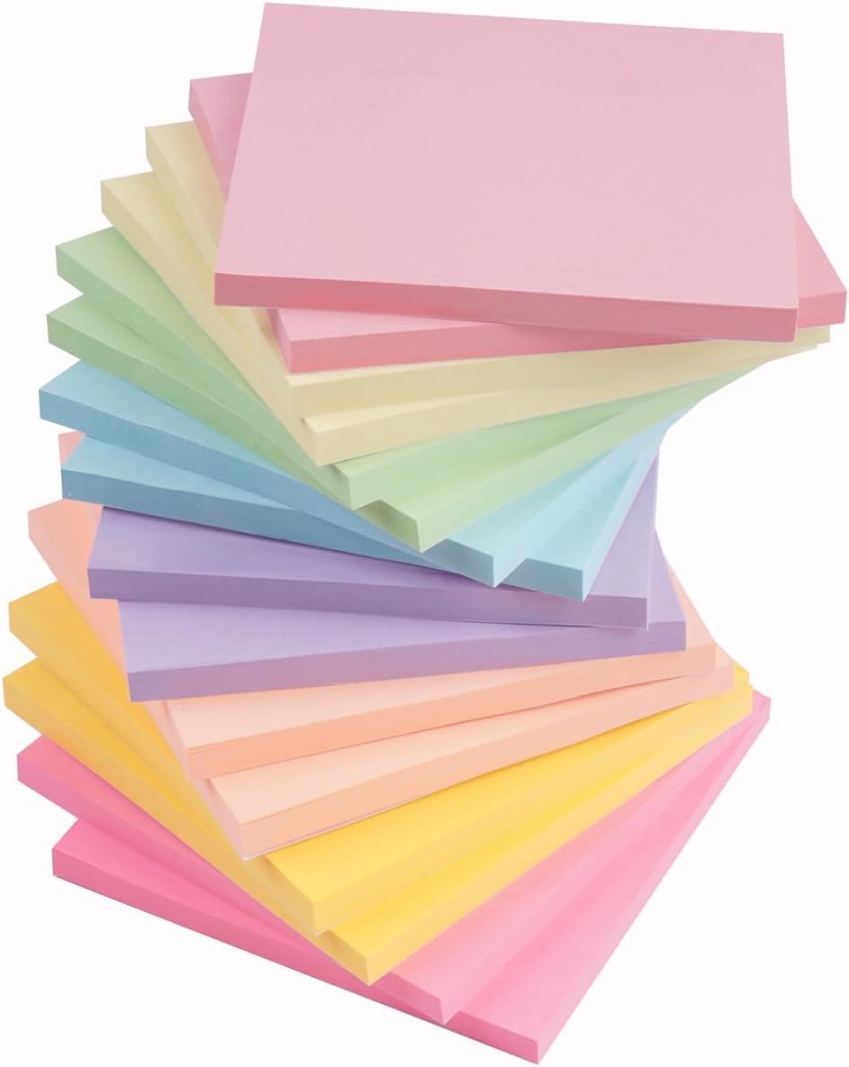 Sticky Notes 16 Pads 3x3 inches, Self-Sticky Note Pads Multi Colors, School Supplies Office Products, Writing Memo for Holiday Shop, Teacher Appreciation Xmas Gift and Daily Life Organization