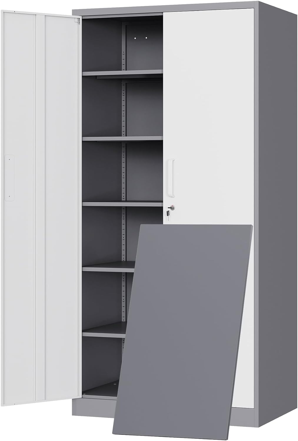 Yizosh Metal Storage Cabinet with 2 Locking Doors and 5 Adjustable Shelves, 72" Garage Storage Cabinet Steel Lockable for Office,Home,Garage