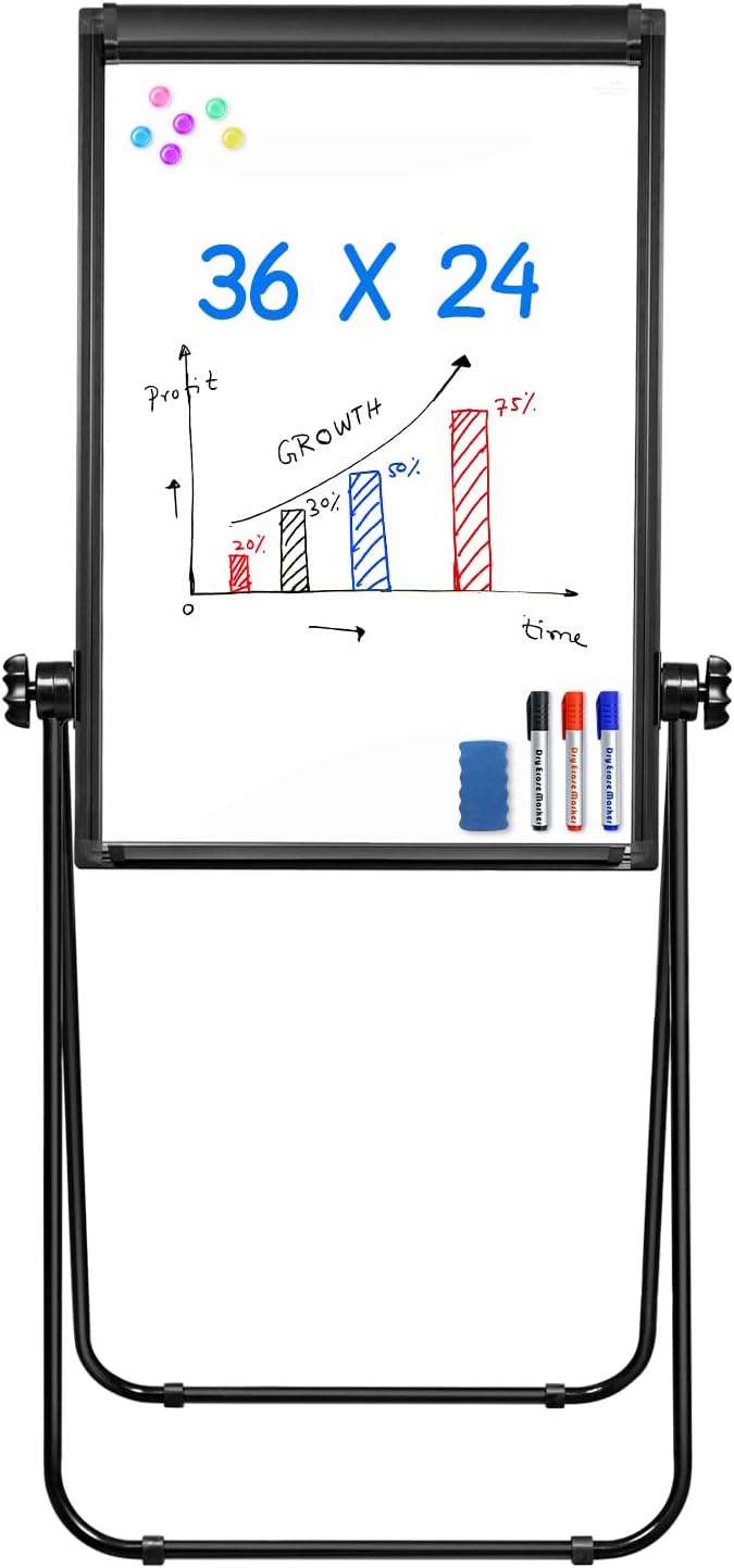 Stand White Board - 36x24 Magnetic Dry Erase Board Flipchart Easel Whiteboard, 3' x 2' Double Sided Easel Board Portable Whiteboard