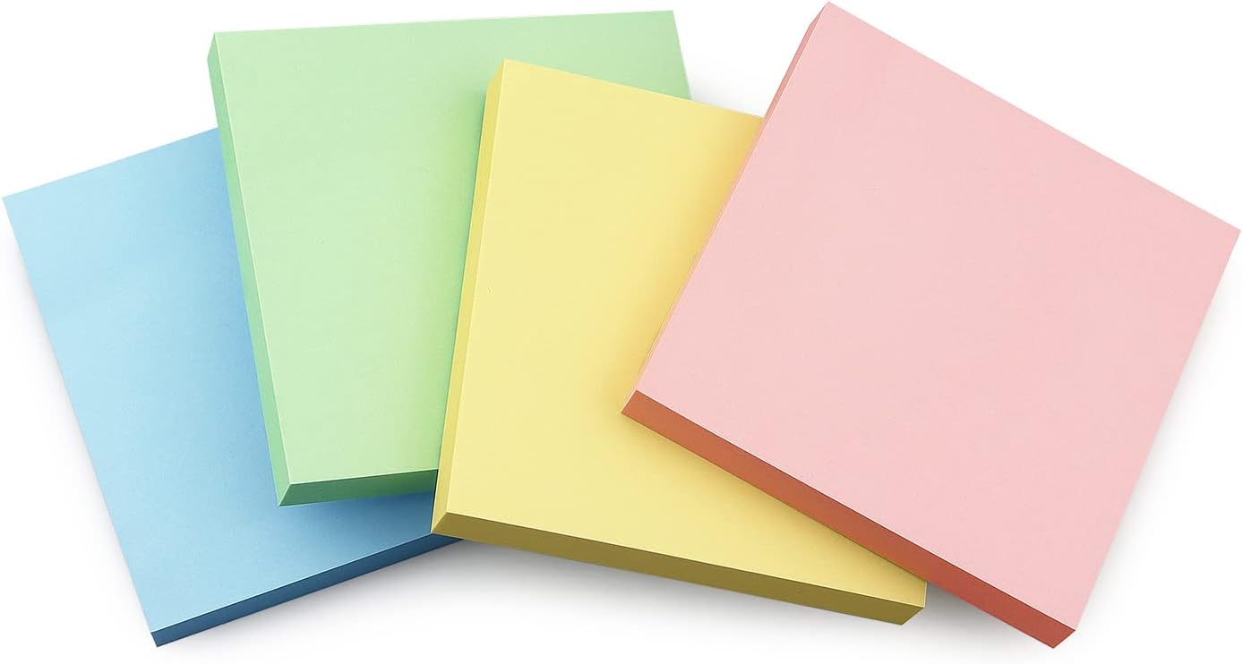 Sticky Notes 3x3 Self-Stick Notes Bright Colors Sticky Notes 4 Pads 100 Sheets/Pad (Pastel)