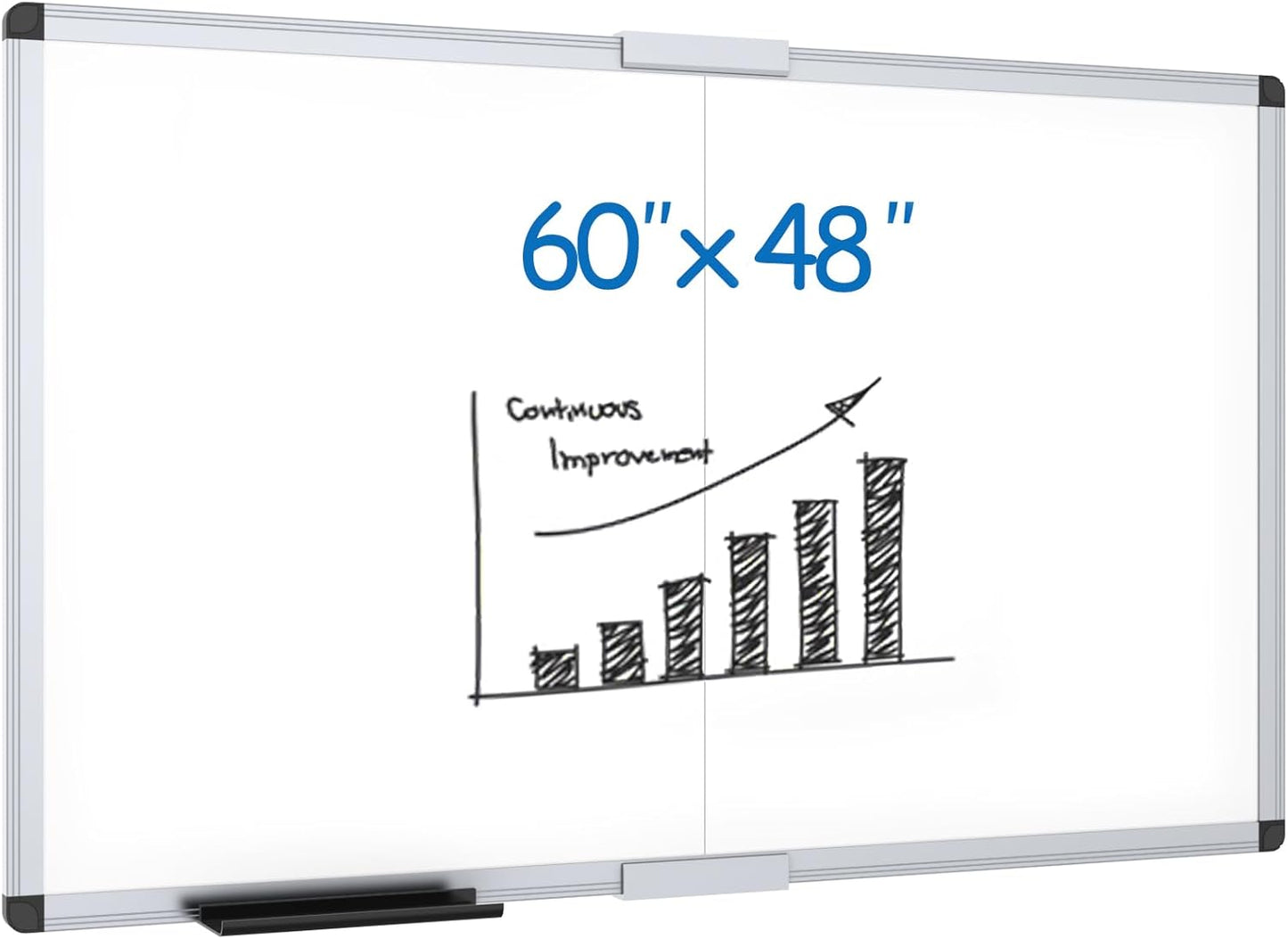 VIZ-PRO Magnetic Dry Erase Board, 60 X 48 Inches, Foldable Wall-Mounted Whiteboard with Silver Aluminum Frame & Marker Tray for School Office and Home 5' X 4'