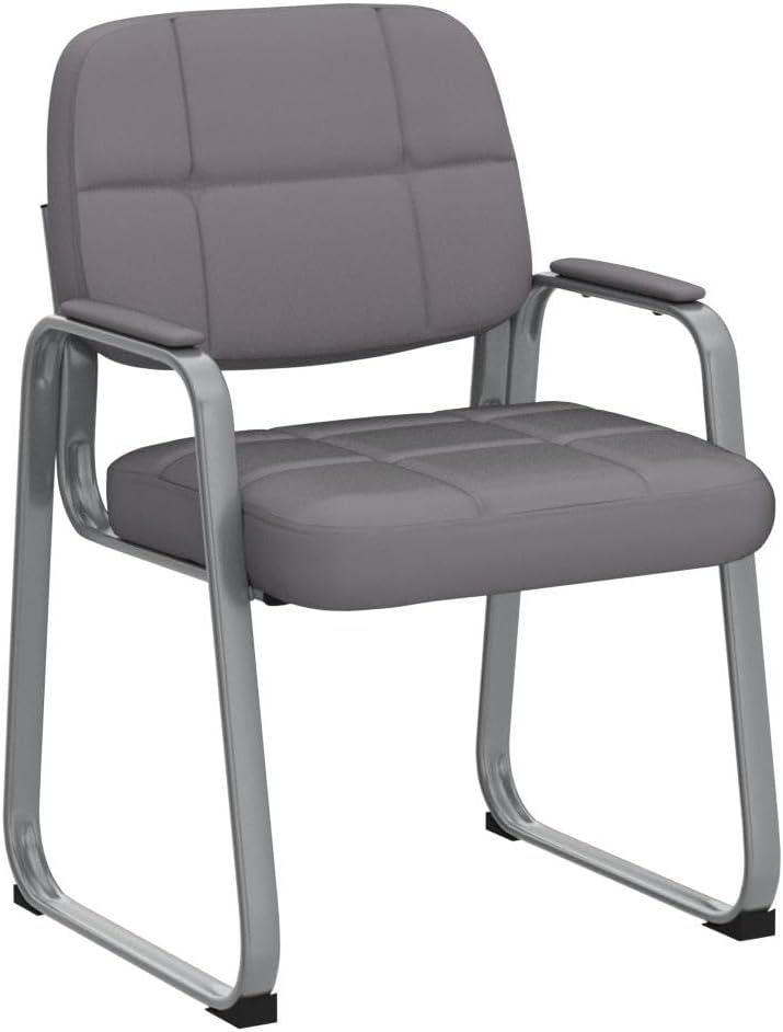 CLATINA Waiting Room Guest Chair with Bonded Leather Padded Arm Rest for Office Reception and Conference Desk Black with Sled Base Grey 4 Pack
