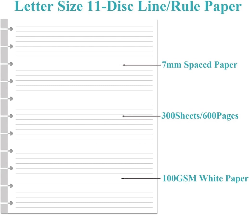(3-Pack) A4 TUL Discbound Lined Refill Paper, 11 Disc Ruled Filler Paper, Letter Size 100Sheets / 200Pages, 100gsm, White, 8.5'' x 11''