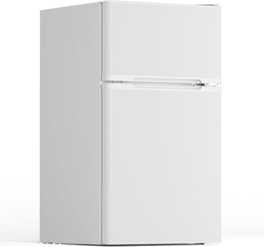 3.1 Cu.Ft Small Fridge with Freezer, Compact Refrigerator with 2 Doors, Mini Fridge with Adjustable Removable Glass Shelves for Bedroom, Dorm, Office or Apartment,White